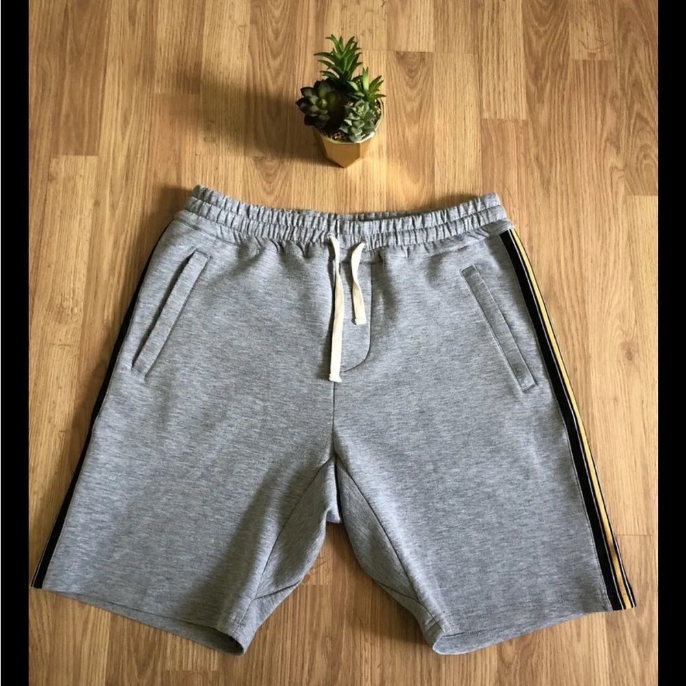 The Kooples Sport Shorts Mens LRG Gray Yellow Strip Down Side Drawstring Waist